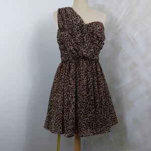 Size L Guess Carmelina Asymmetrical Cupcake Dress Leopard Print NWT